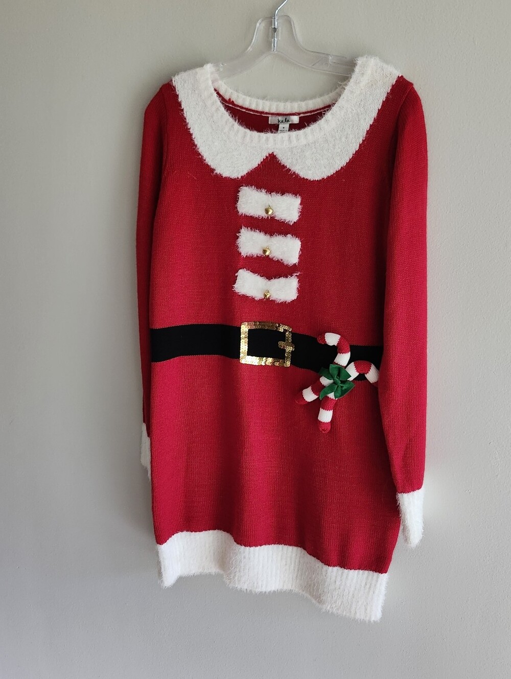 Women’s Red Holiday Sweater Dress with Belt Detail